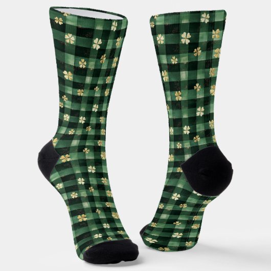 Green Plaid Gold Shamrocks St. Patrick's Day Socken (Gewinkelt)