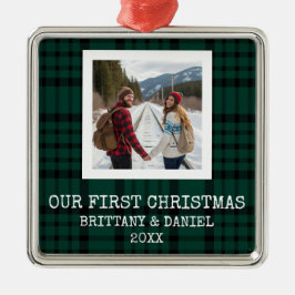 Green Plaid Our First Christmas Ornament Aus Metall