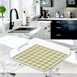 Green Plaid Pattern Acrylic Tray Acryl Tablett