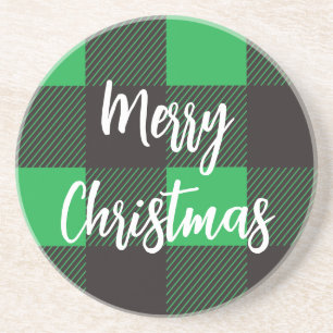 Green Plaid Pattern Merry Christmas Getränkeuntersetzer
