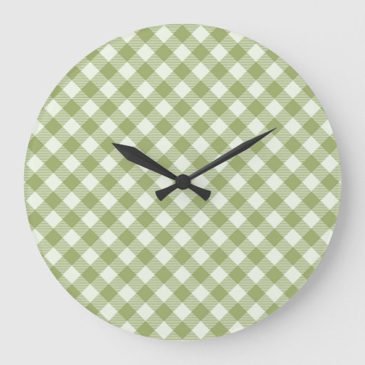 Green Plaid Pattern Wall clock Große Wanduhr (Vorderseite)