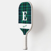 Green Plaid Spaß Sporty Custom Monogram & Name Pickleball Schläger (Links)
