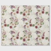 Green Plaid Stripes Burgundy Cream Flowers Birthda Geschenkpapier (Flach)