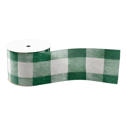 Green Plaid Stripes Christmas Ripsband (Spule)