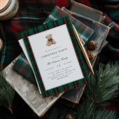 Green Plaid Teddy Bear Christmas Party Einladung
