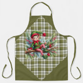 Green Plaid With a Lazy Elf on A Branch Schürze (Vorderseite)