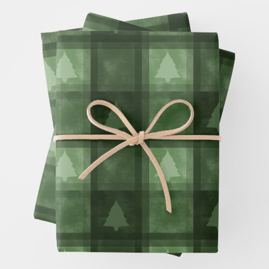 Green Plaid With Fir Tree Motifs Christmas Pattern Geschenkpapier Set (Beispiel)