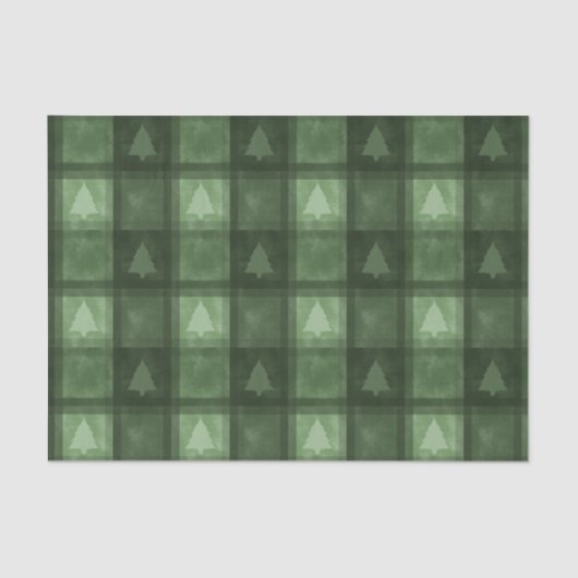 Green Plaid With Fir Tree Shapes Christmas Pattern Seidenpapier (Vorderseite)