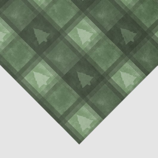 Green Plaid With Fir Tree Shapes Christmas Pattern Seidenpapier (Ausschnitt)