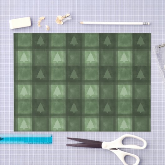 Green Plaid With Fir Tree Shapes Christmas Pattern Seidenpapier (Handwerk)