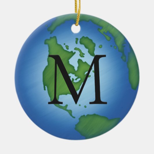 Green Planet Earth Environmental Monogram Custom Keramik Ornament (Vorne)