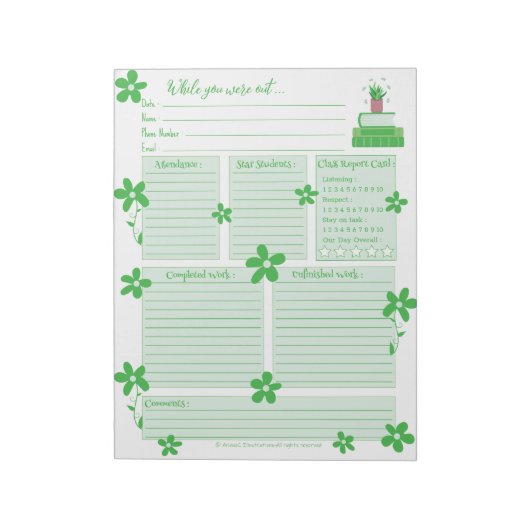 Green Plant and Books Substitute Report Notepad Notizblock (Rotiert)