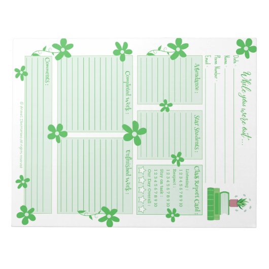 Green Plant and Books Substitute Report Notepad Notizblock (Vorderseite)