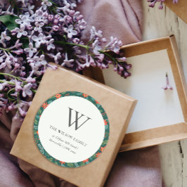 Green Poinsettia Christmas Floral Monogram Address Runder Aufkleber