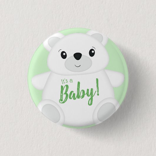 Green Polar Bear Baby Dusche Button (Vorderseite)