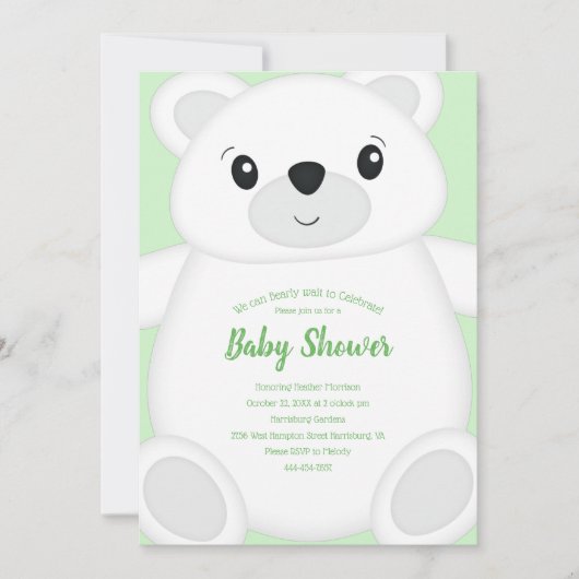 Green Polar Bear Baby Dusche Einladung (Vorderseite)
