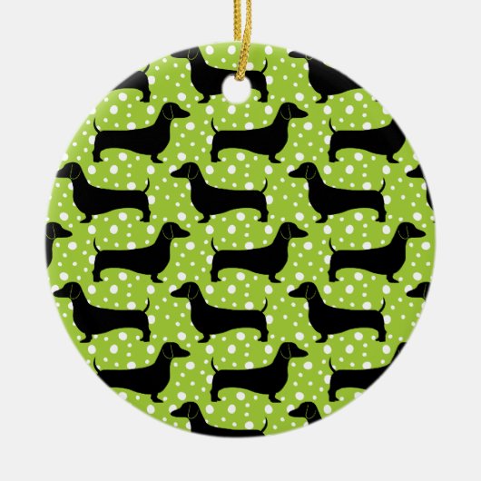 Green Polka-Dackeln Keramik Ornament (Vorne)