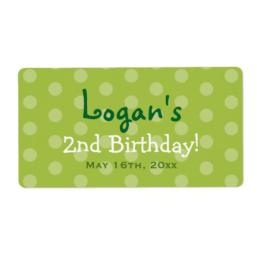 Green Polka Dot Birthday Water Flasche Labels (Vorne)