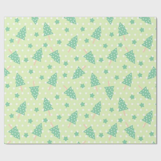 Green Polka Dot Christmas Tree Geschenkpapier (Flach)