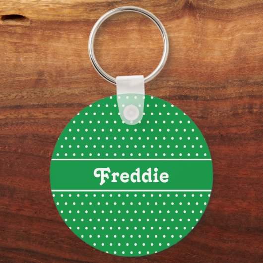 Green Polka Dot Classic Green Individuelle Name Schlüsselanhänger (Vorderseite)