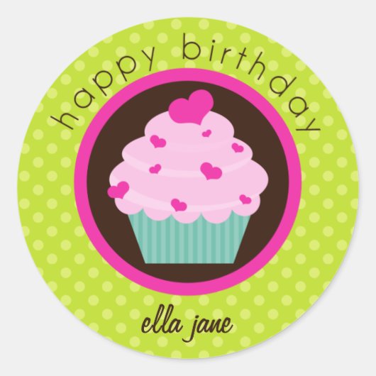 Green Polka Dot Cupcake Happy Birthday Sticker (Vorderseite)