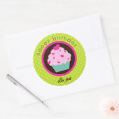 Green Polka Dot Cupcake Happy Birthday Sticker (Umschlag)