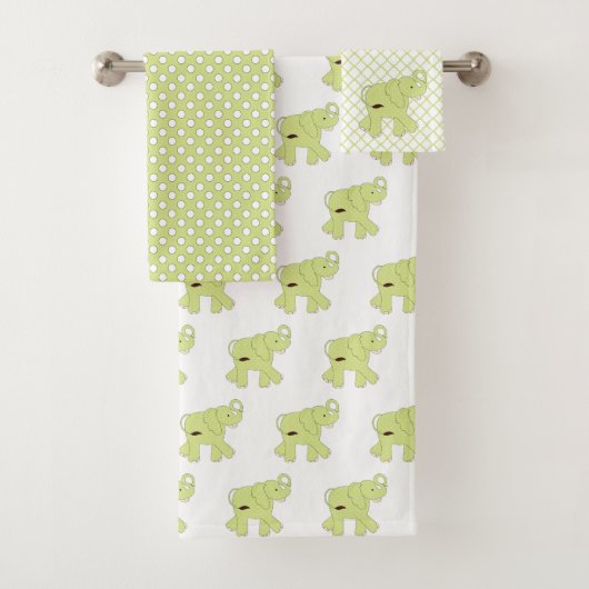 Green Polka Dot Elephant Badetuch Set (Insitu)
