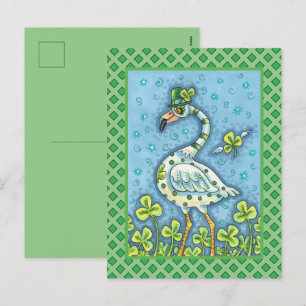 GREEN POLKA DOT FLAMINGO, FUNNY ST. PATRICK'S DAY FEIERTAGSPOSTKARTE