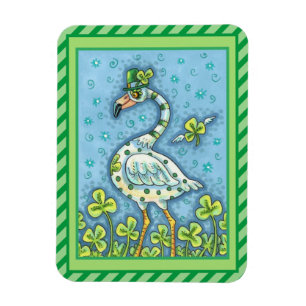 GREEN POLKA DOT FLAMINGO, FUNNY ST. PATRICK'S DAY MAGNET