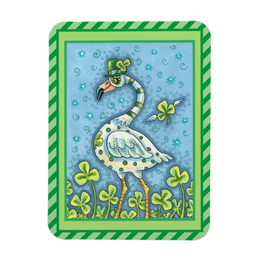 GREEN POLKA DOT FLAMINGO, FUNNY ST. PATRICK'S DAY MAGNET (Vertikal)