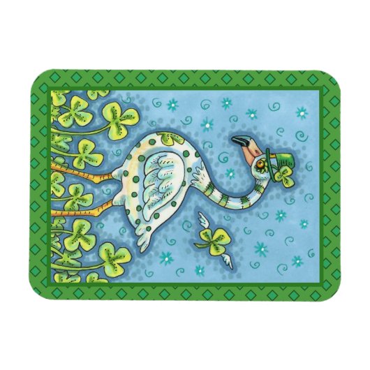 GREEN POLKA DOT FLAMINGO, FUNNY ST. PATRICK'S DAY MAGNET (Horizontal)
