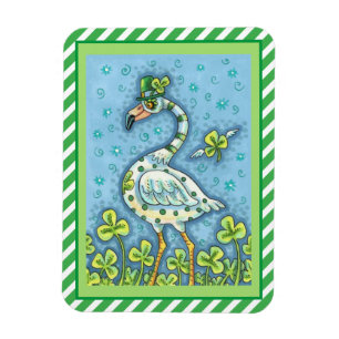 GREEN POLKA DOT FLAMINGO, FUNNY ST. PATRICK'S DAY MAGNET