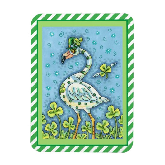 GREEN POLKA DOT FLAMINGO, FUNNY ST. PATRICK'S DAY MAGNET (Vertikal)