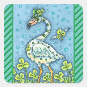 GREEN POLKA DOT FLAMINGO, FUNNY ST. PATRICK'S DAY QUADRATISCHER AUFKLEBER