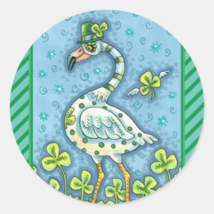 GREEN POLKA DOT FLAMINGO, FUNNY ST. PATRICK'S DAY RUNDER AUFKLEBER