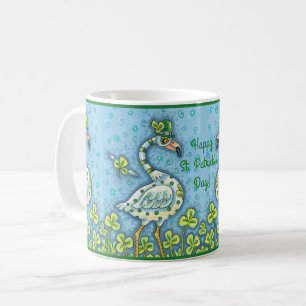 GREEN POLKA DOT FLAMINGOS, FUNNY ST. PATRICK'S DAY KAFFEETASSE
