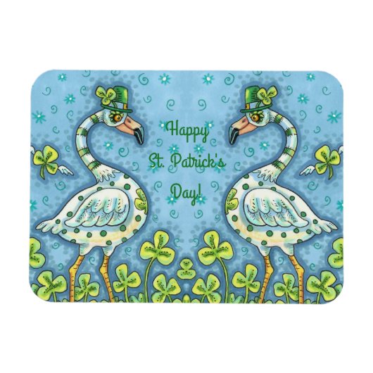 GREEN POLKA DOT FLAMINGOS, FUNNY ST. PATRICK'S DAY MAGNET (Horizontal)