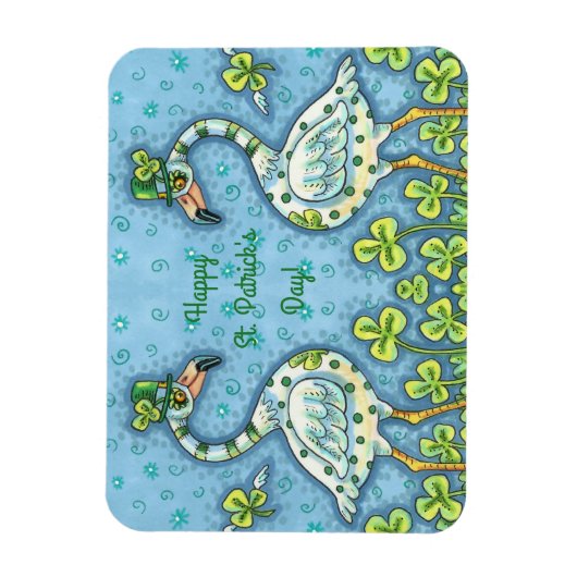 GREEN POLKA DOT FLAMINGOS, FUNNY ST. PATRICK'S DAY MAGNET (Vertikal)
