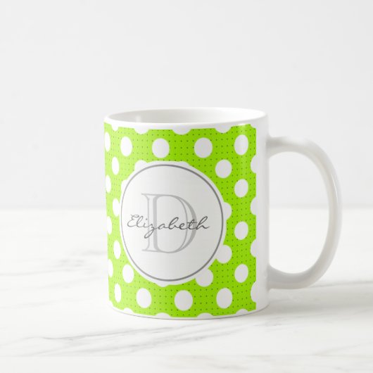 Green Polka Dot Mit Monogramm Tasse (Rechts)
