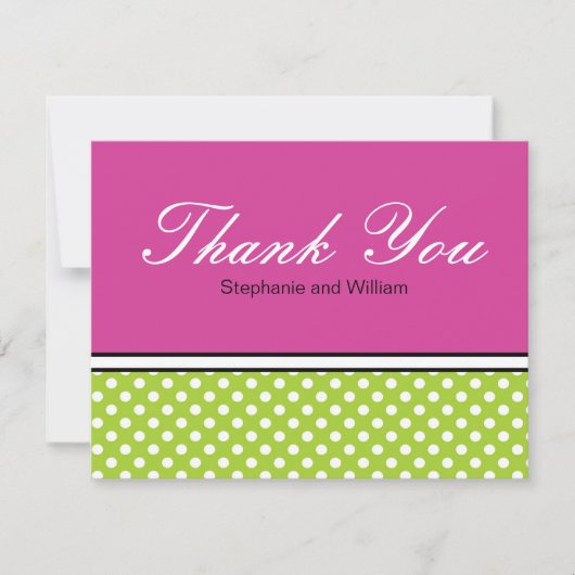Green Polka Dot mit rosa Hochzeit Danke Karte (Vorderseite)