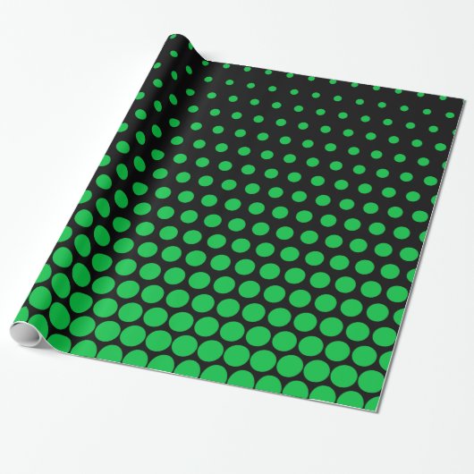 Green Polka Dot Modern Black Geschenkpapier (Ungerollt)