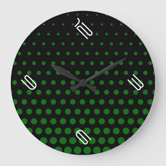 Green Polka Dot Modern Black Große Wanduhr (Vorderseite)