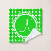 Green Polka Dot Monogram Badhandtuch Set (Waschlappen)