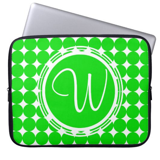 Green Polka Dot Monogram Laptopschutzhülle (Vorderseite)