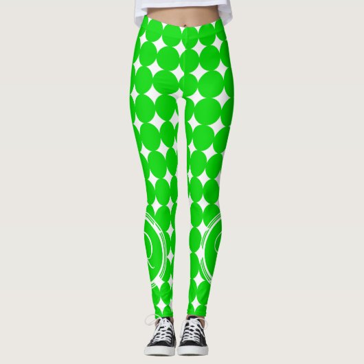 Green Polka Dot Monogram Leggings (Vorderseite)