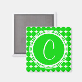 Green Polka Dot Monogram Magnet (Vorderseite/Rückseite)
