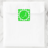 Green Polka Dot Monogram Quadratischer Aufkleber (Tasche)