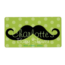 Green Polka Dot Mustache Baby Dusche Wasserflasche