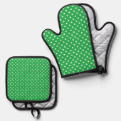 Green Polka Dot Ofenhandschuh & Topflappen-Set (Vorderseite/Rückseite)
