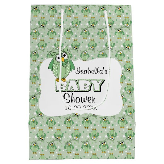 Green Polka Dot Owl - Babydusche Mittlere Geschenktüte (Rückseite)
